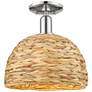 1_Woven Rattan 12" Wide Polished Nickel Semi-Flush Mount w/ Natural Shade