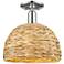 Woven Rattan 12" Wide Polished Nickel Semi-Flush Mount w/ Natural Shade