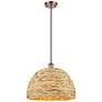 Woven Rattan 15.75" Wide Antique Copper Corded Pendant With Natural Sh