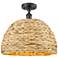 Woven Rattan 15.75" Wide Matte Black Semi.Flush Mount With Natural Sha