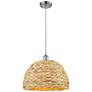 Woven Rattan 15.75" Wide Polished Chrome Corded Pendant With Natural S