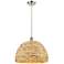 Woven Rattan 15.75" Wide Satin Nickel Corded Pendant With Natural Shad