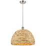 Woven Rattan 15.75" Wide Satin Nickel Corded Pendant With Natural Shad