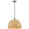 Woven Rattan 15.75" Wide Satin Nickel Stem Hung Pendant With Natural S