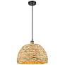 Woven Rattan 15.75"W Black Antique Brass Corded Pendant With Natural S
