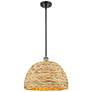 Woven Rattan 15.75"W Black Brass Stem Hung Pendant With Natural Shade