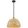 Woven Rattan 15.75"W Black Brass Stem Hung Pendant With Natural Shade