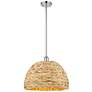 Woven Rattan 15.75"W Polished Chrome Stem Hung Pendant With Natural Sh