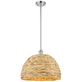 Woven Rattan 15.75"W Polished Chrome Stem Hung Pendant With Natural Sh Woven Rattan 15.75"W Polished Chrome Stem Hung Pendant With Natural Sh