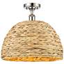 Woven Rattan 15.75"W Polished Nickel Semi.Flush Mount With Natural Sha