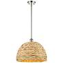 Woven Rattan 15.75"W Polished Nickel Stem Hung Pendant With Natural Sh