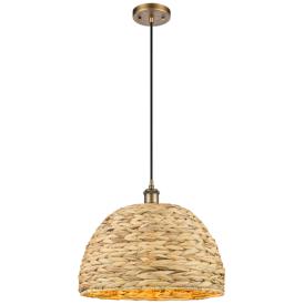 Woven Rattan 15 3/4" Wide Brushed Brass Pendant Light Woven Rattan 15 3/4" Wide Brushed Brass Pendant Light