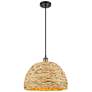 1_Woven Rattan 15 3/4"W Black Antique Brass Natural Pendant