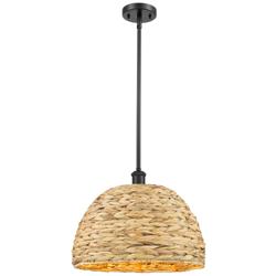 Woven Rattan 15 3/4"W Matte Black and Natural Pendant Light
