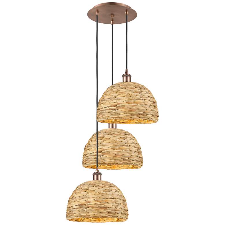 Image 1 Woven Rattan 18.5"W 3 Light Copper Corded Multi Pendant