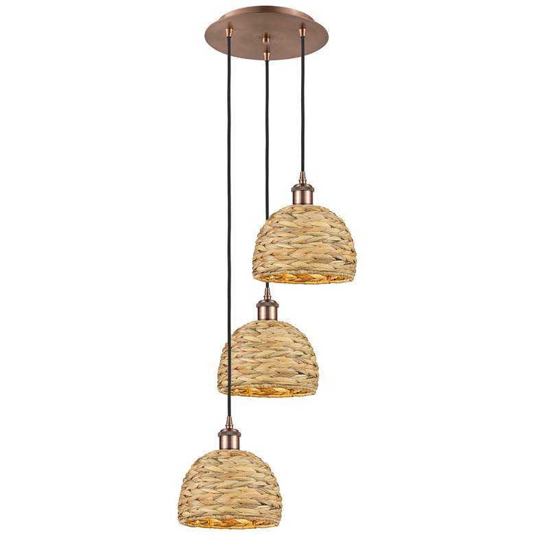 Image 1 Woven Rattan 18.5"W 3 Light Copper Corded Multi Pendant
