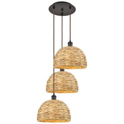 Woven Rattan 18.5"W 3 Light Oil Rubbed Bronze Corded Multi Pendant