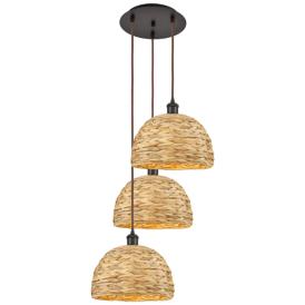 Woven Rattan 18.5"W 3 Light Oil Rubbed Bronze Corded Multi Pendant Woven Rattan 18.5"W 3 Light Oil Rubbed Bronze Corded Multi Pendant