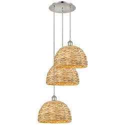Woven Rattan 18.5&quot;W 3 Light Polished Nickel Corded Multi Pendant