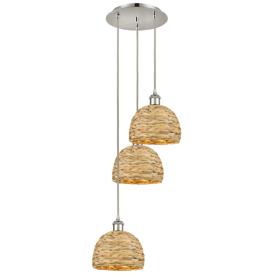 Woven Rattan 18.5"W 3 Light Polished Nickel Corded Multi Pendant Woven Rattan 18.5"W 3 Light Polished Nickel Corded Multi Pendant