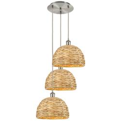Woven Rattan 18 1/2" Wide Brushed Nickel Multi-Light Pendant
