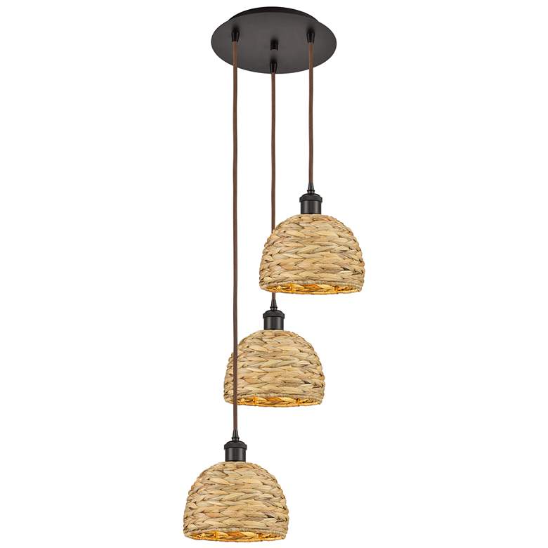 Image 1 Woven Rattan 18 1/2"W Oil-Rubbed Bronze Multi-Light Pendant