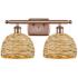 Woven Rattan 18"W 2 Light Antique Copper Bath Light With Natural Shade