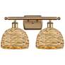 Woven Rattan 18"W 2 Light Brushed Brass Bath Light With Natural Shade
