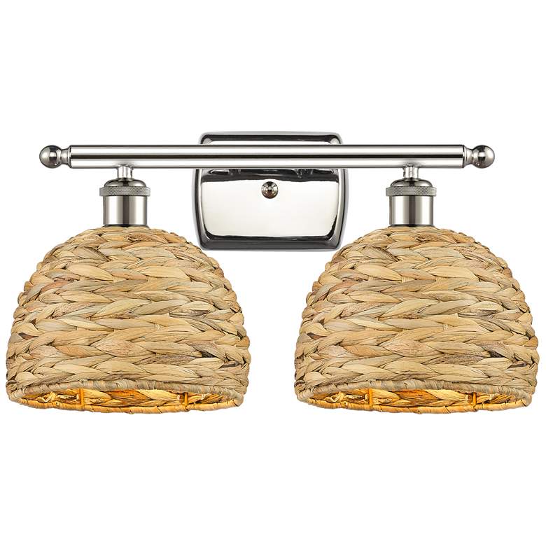 Image 1 Woven Rattan 18 inchW 2 Light Polished Nickel Bath Light With Natural Shad