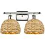Woven Rattan 18"W 2 Light Polished Nickel Bath Light With Natural Shad