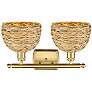 2_Woven Rattan 18"W 2 Light Satin Gold Bath Vanity Light With Natural Sh more views