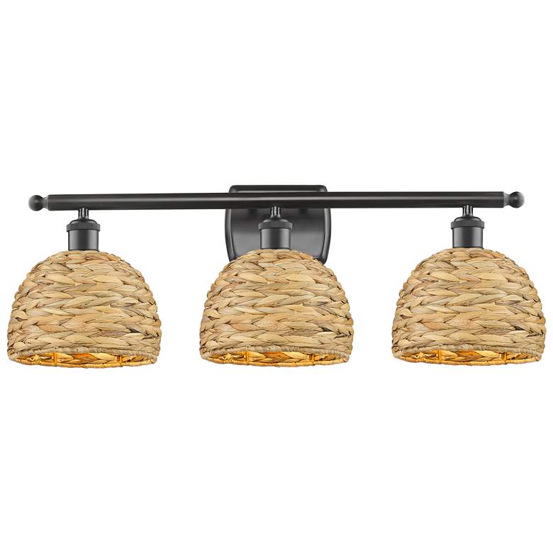 Image 1 Woven Rattan 28" Wide Oil-Rubbed Bronze 3-Light Bath Light