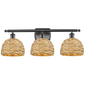 Woven Rattan 28" Wide Oil-Rubbed Bronze 3-Light Bath Light Woven Rattan 28" Wide Oil-Rubbed Bronze 3-Light Bath Light