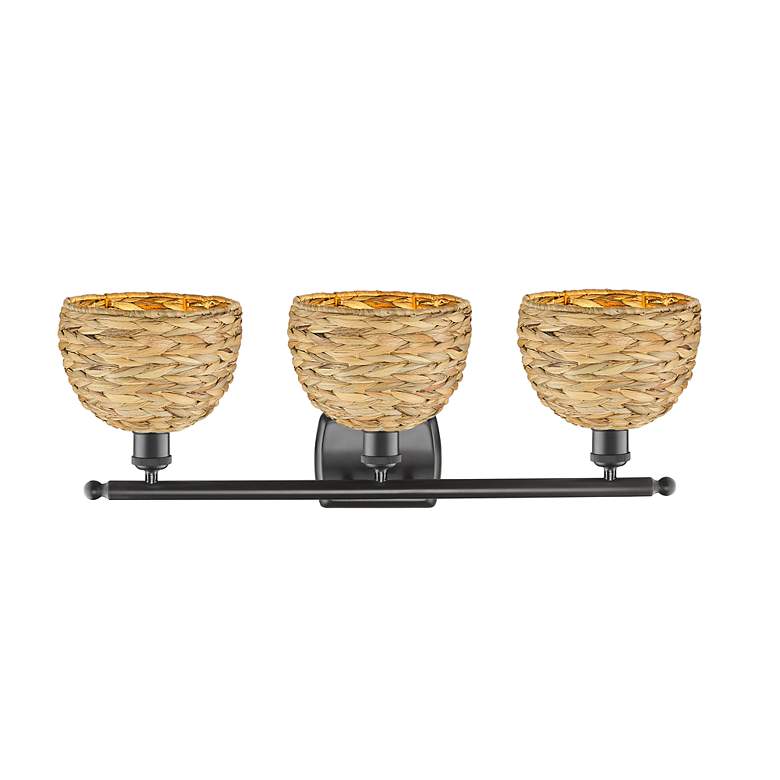 Image 2 Woven Rattan 28" Wide Oil-Rubbed Bronze 3-Light Bath Light more views