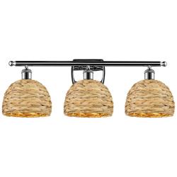 Woven Rattan 28" Wide Polished Chrome 3-Light Bath Light