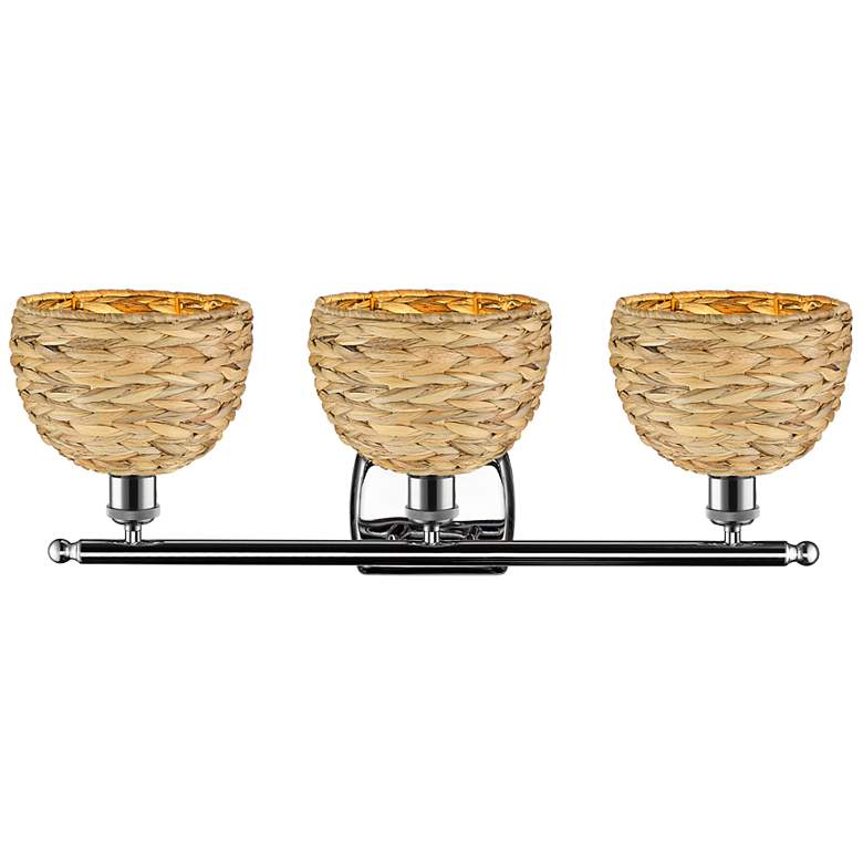 Image 2 Woven Rattan 28" Wide Polished Chrome 3-Light Bath Light more views