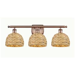 Woven Rattan 28&quot;W 3 Light Antique Copper Bath Light With Natural Shade