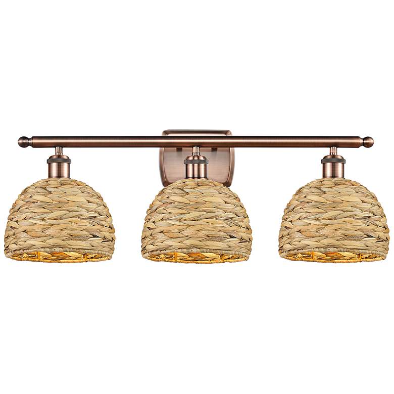 Image 1 Woven Rattan 28"W 3 Light Antique Copper Bath Light With Natural Shade