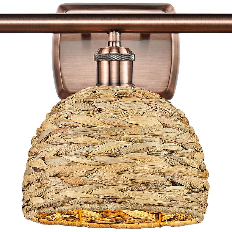 Image 2 Woven Rattan 28"W 3 Light Antique Copper Bath Light With Natural Shade more views