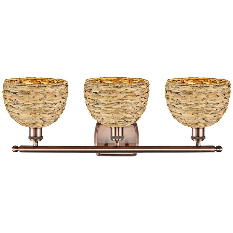 Image 3 Woven Rattan 28"W 3 Light Antique Copper Bath Light With Natural Shade more views