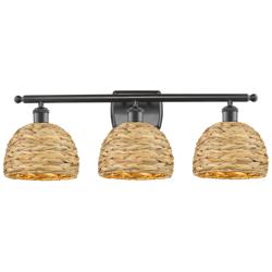 Woven Rattan 28&quot;W 3 Light Oil Rubbed Bronze Bath Light With Natural Sh