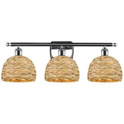 Woven Rattan 28&quot;W 3 Light Polished Chrome Bath Light With Natural Shad
