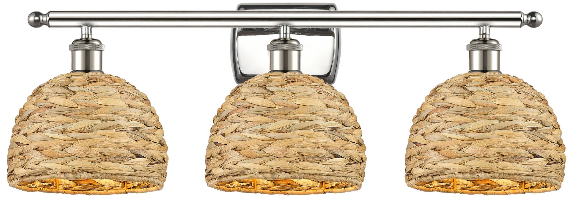 Woven Rattan 28"W 3 Light Polished Nickel Bath Light With Natural Shad