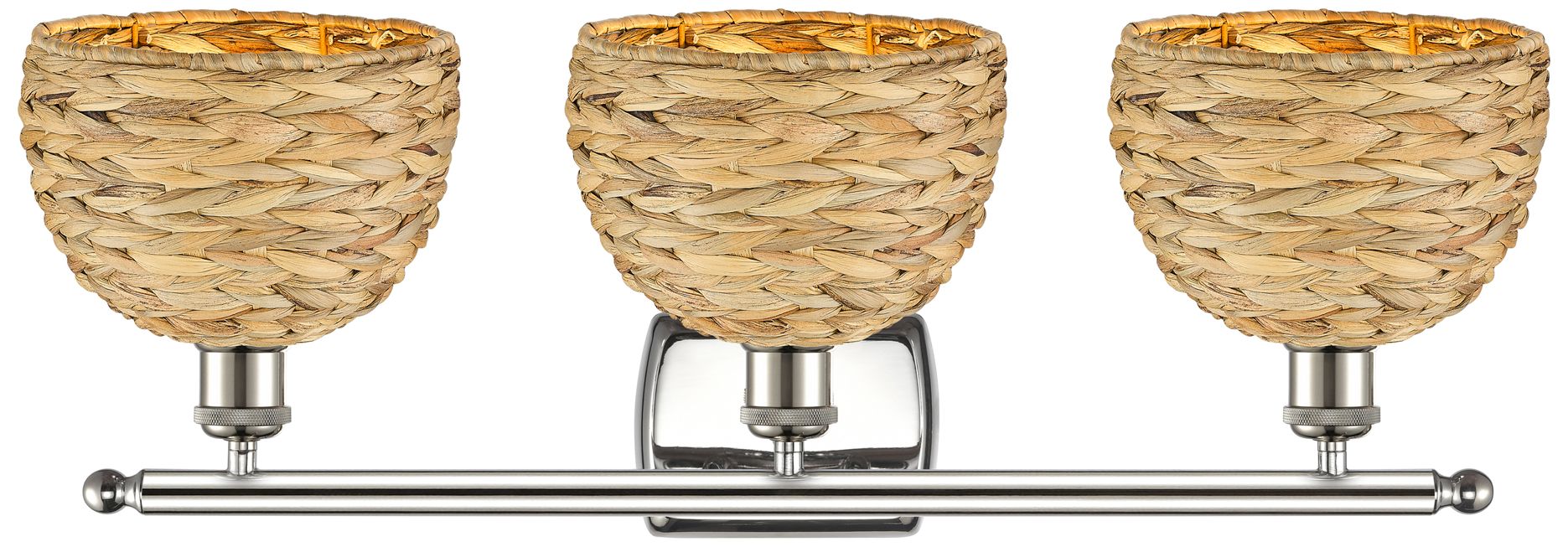 Image 2 Woven Rattan 28"W 3 Light Polished Nickel Bath Light With Natural Shad more views