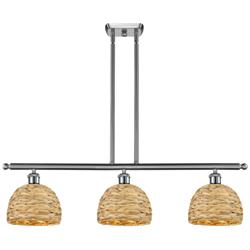 Woven Rattan 36" Wide Satin Nickel 3-Light Linear Pendant