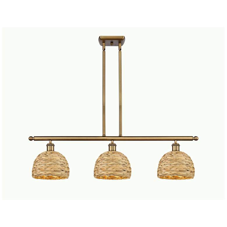 Image 1 Woven Rattan 36"W 3 Light Brushed Brass Stem Island Light w/ Natural S