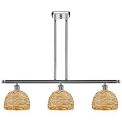 Woven Rattan 36"W 3 Light Chrome Stem Island Light w/ Natural Shade