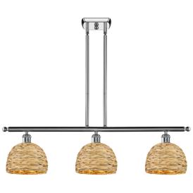Woven Rattan 36"W 3 Light Chrome Stem Island Light w/ Natural Shade Woven Rattan 36"W 3 Light Chrome Stem Island Light w/ Natural Shade