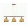 Woven Rattan 36"W 3 Light Copper Stem Hung Island Light With Natural S
