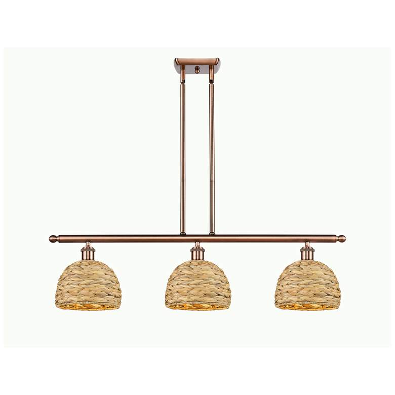 Image 1 Woven Rattan 36"W 3 Light Copper Stem Hung Island Light With Natural S